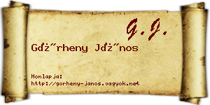 Görheny János névjegykártya